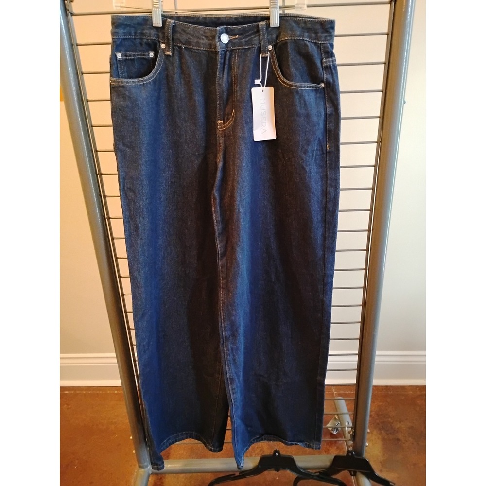 Musera Dark Wash Wide Leg Jeans Womens Size 30 High Rise Indigo Denim